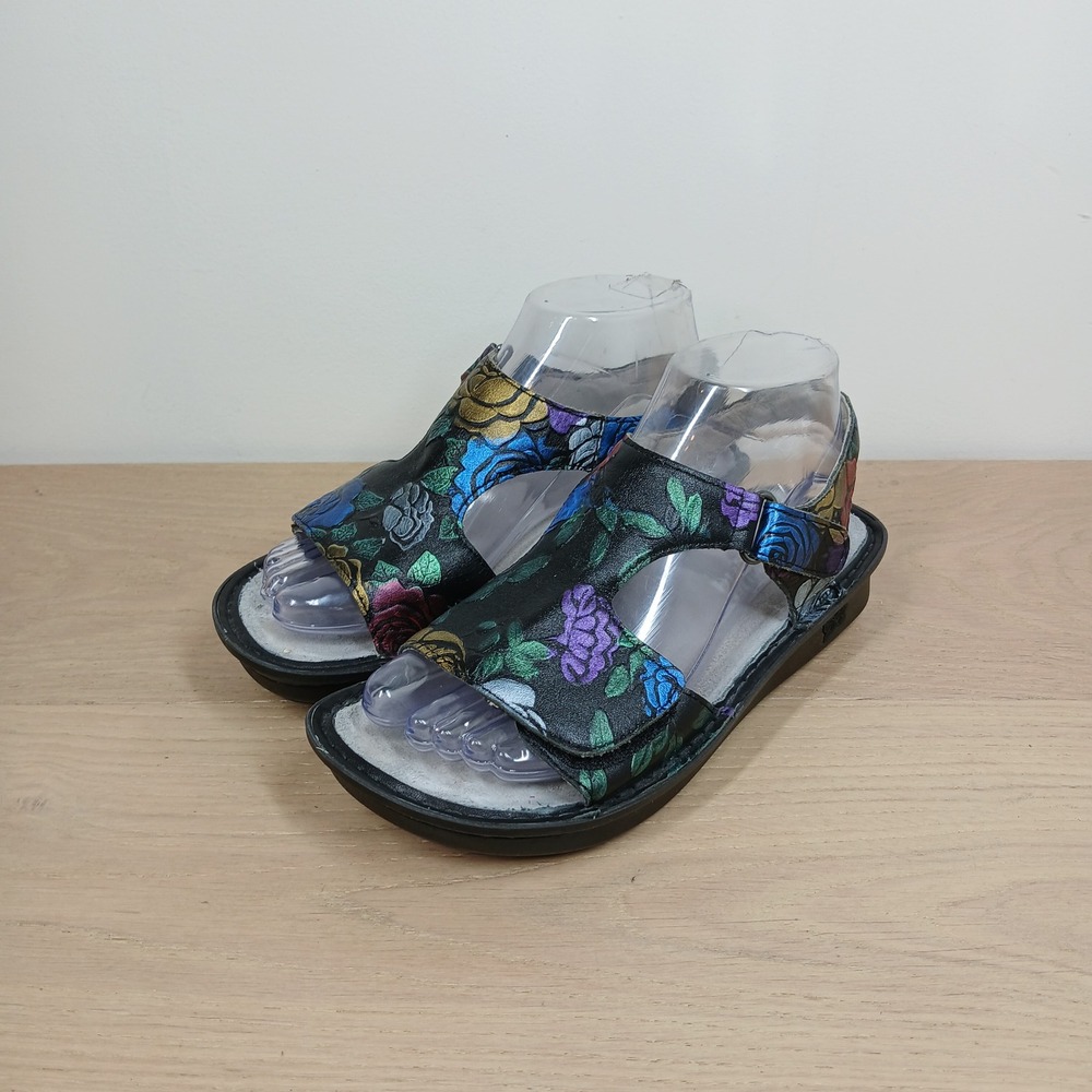 Alegria Sandals Womens 6 Multicolor Floral Leather Wedge Boho Artsy Comfort